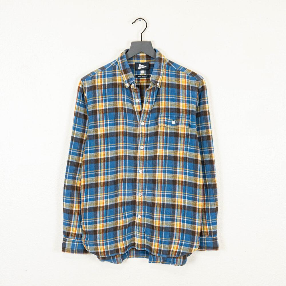 PILGRIM surf Japan Men's Button Down Flannel Shirt Blue yellow sz Small